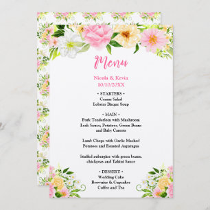 Summer Pink and Yellow Flowers Wedding Menu