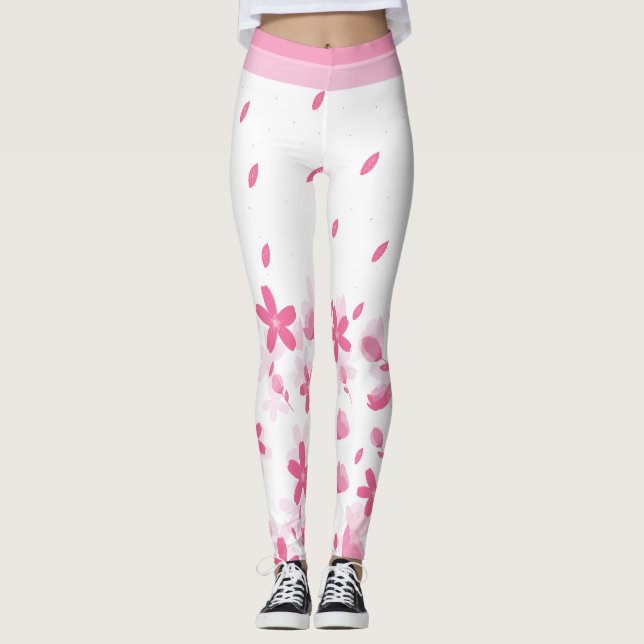 Summer Pink Blossoms Watercolor Flowers Wearable  Leggings (Front)