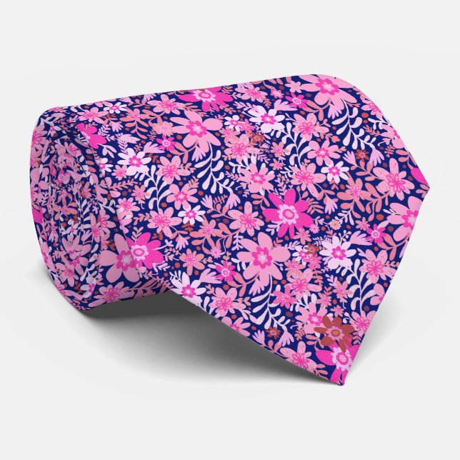 Summer Pink Daisy Blooms Neck Tie (Rolled)