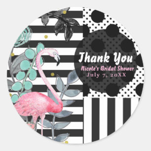 Summer Pink Flamingo Polka Dot Party Favour Fun Classic Round Sticker