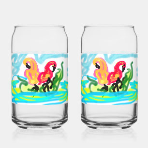 Summer pink flamingos lovely can glass