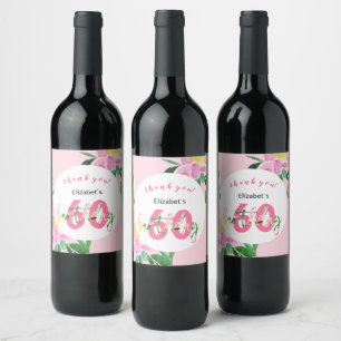 Summer Pink Floral Exotic Watercolor Illustration Wine Label