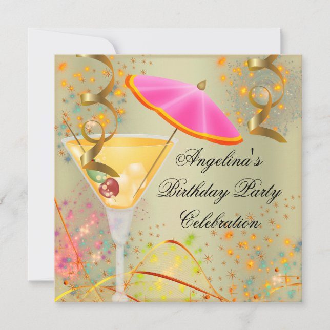 Summer Pink Gold Birthday Party Colourful Cocktail Invitation (Front)