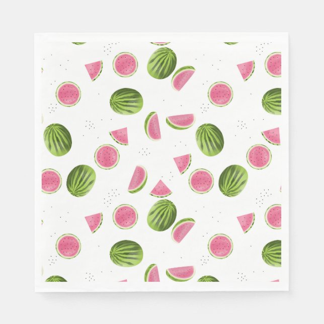 Summer Pink & Green Watermelon Pattern Napkin (Front)