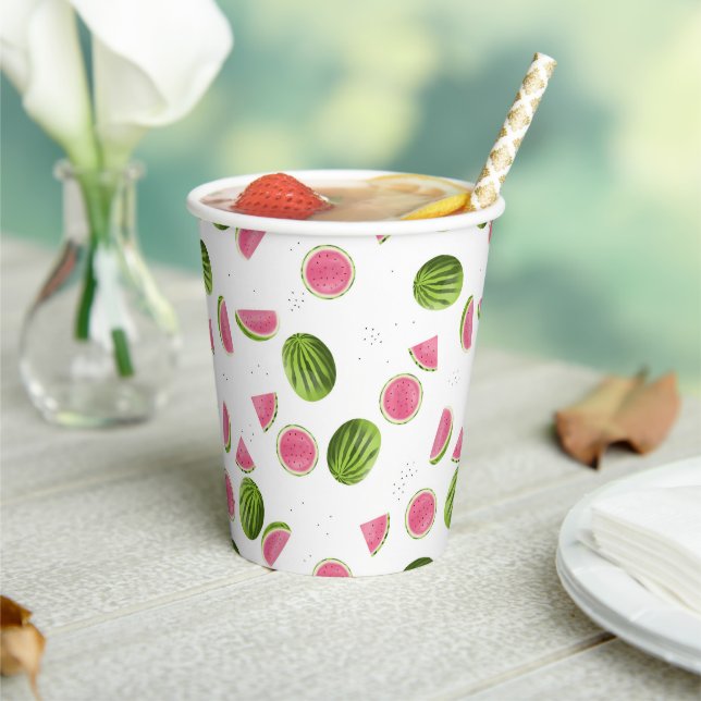 Summer Pink & Green Watermelon Pattern Paper Cups (Insitu)