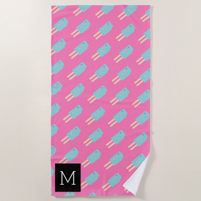 Summer Pink Ice-cream Pop Beach Towel (Front)