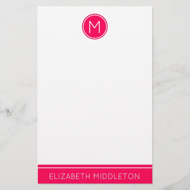 Summer Pink Monogram on White Stationery (Front)