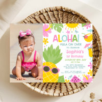 Summer Pink Photo Pineapple Aloha 1st Birthday
