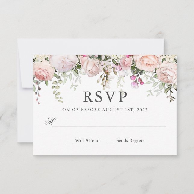 Summer Pink Roses Floral Birthday RSVP (Front)