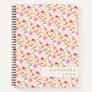 Summer Pink Watercolor Floral Personalised Name Notebook