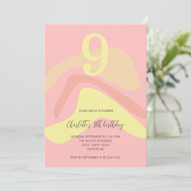 Summer Pink Yellow Cream Personalised Invitation (Standing Front)