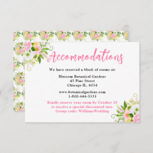 Summer Pink Yellow Floral Wedding Accommodations Enclosure Card
