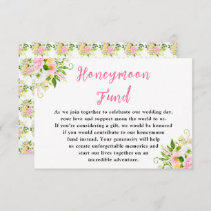 Summer Pink Yellow Floral Wedding Honeymoon Fund Enclosure Card