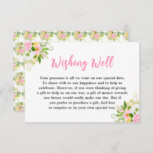 Summer Pink Yellow Floral Wedding Wishing Well Enclosure Card