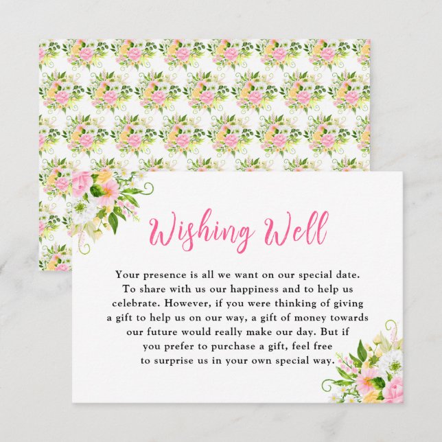 Summer Pink Yellow Floral Wedding Wishing Well Enclosure Card (Front/Back)