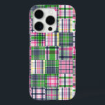 Summer Plaid Pink Madras Patchwork iPhone 16 Pro Case<br><div class="desc">Summer Navy,  Lime Green,  Pink Madras Plaid Patchwork preppy phone cases</div>