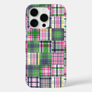 Summer Plaid Pink Madras Patchwork iPhone 16 Pro Case