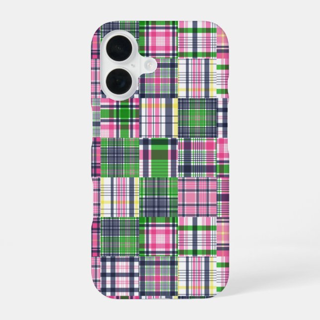 Summer Plaid Pink Madras Patchwork iPhone 16 Case (Back)