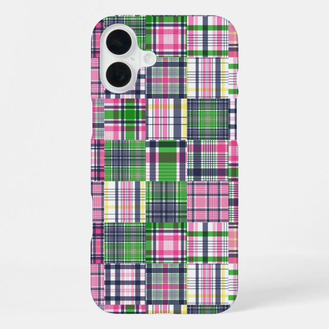 Summer Plaid Pink Madras Patchwork iPhone Case (Back)