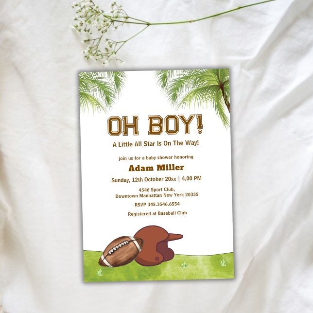 Summer Plam Tree All Star Football Baby Shower  Invitation (Summer Plam Tree All Star Football Baby Shower Invitation)