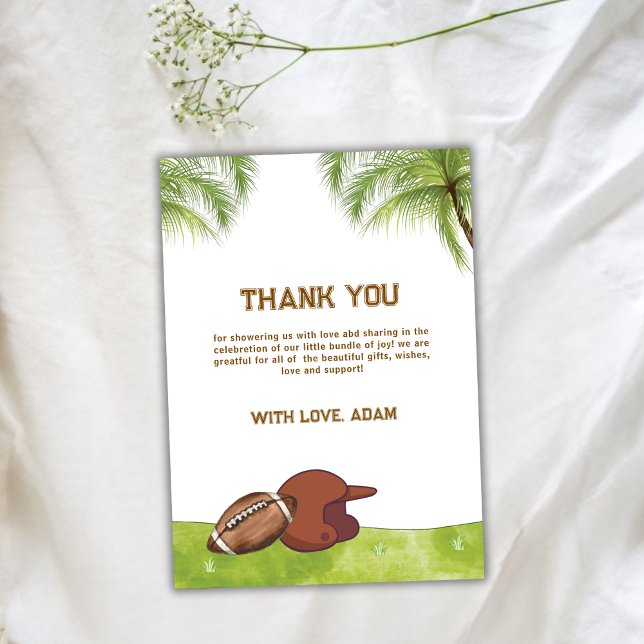 Summer Plam Tree Football Sport Boy Baby Shower  Thank You Card (Summer Plam Tree Football Sport Boy Baby Shower Thank You Card)