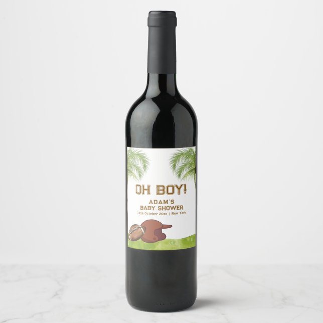 Summer Plam Tree Football Sport Boy Baby Shower  Wine Label (Front)