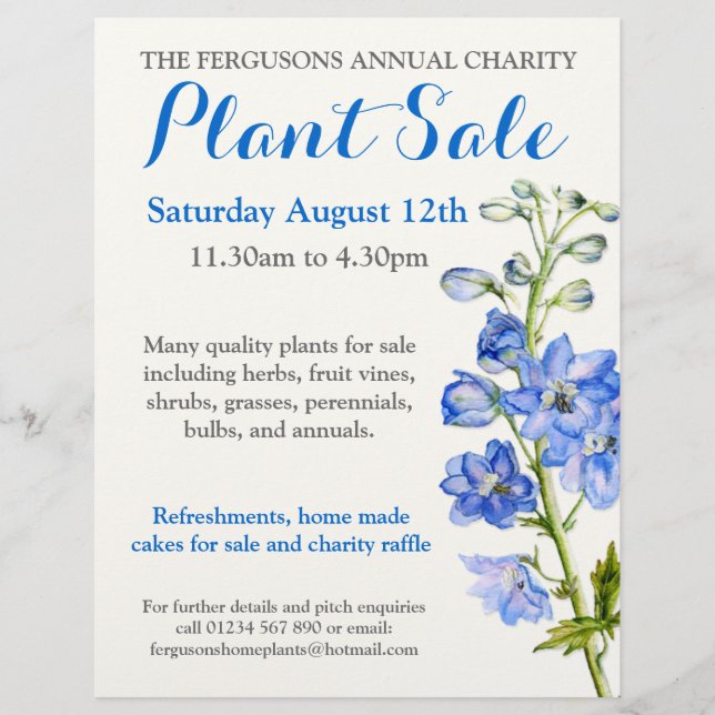 Summer plant sale delphinium art promo flyer (Front)