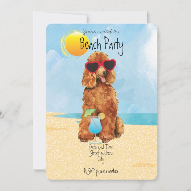 Summer Poodle Beach Party Invitation (Front)