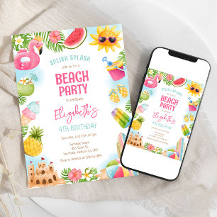 Summer Pool Beach Birthday Party Invitation