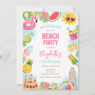 Summer Pool Beach Birthday Party Invitation