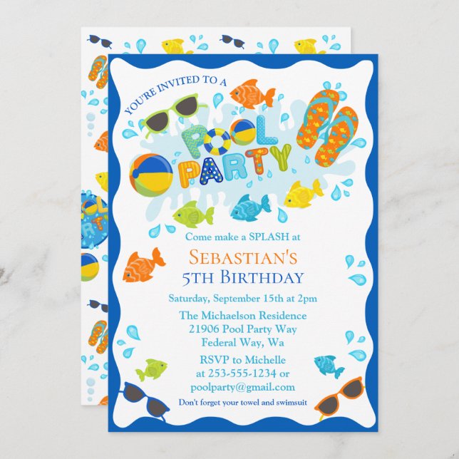 Summer Pool Birthday Party Invitation (Front/Back)