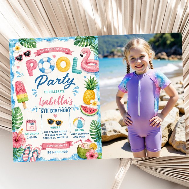 Summer Pool Birthday Party Photo Invitation (Creator Uploaded)
