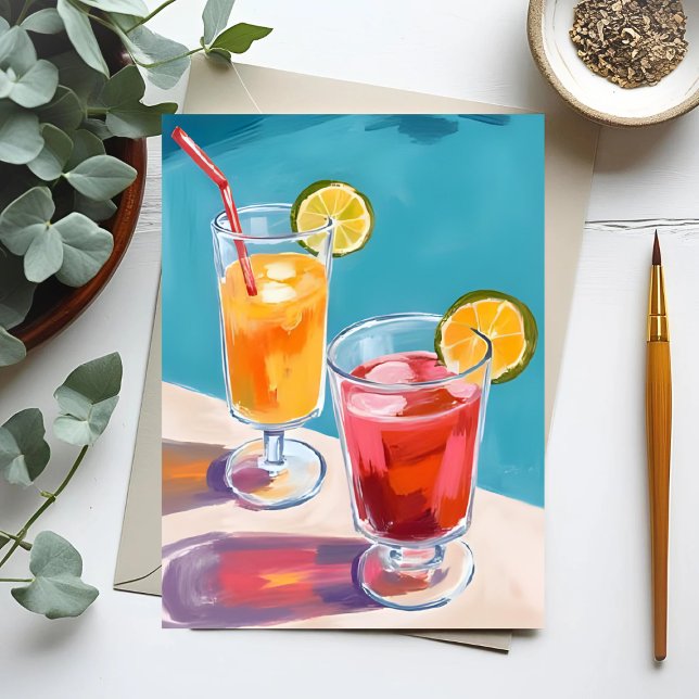 Summer Pool Cocktails Watercolor Postcard (Creator Uploaded)