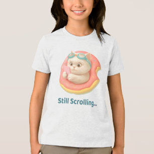 Summer Pool Day: Bao Bao Cat in Doughnut Float Art Tri-Blend Shirt