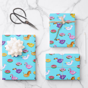 Summer Pool Float Pattern Wrapping Paper Sheet
