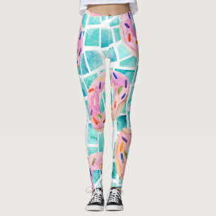 Summer Pool Floats Watercolor Mosaic Leggings