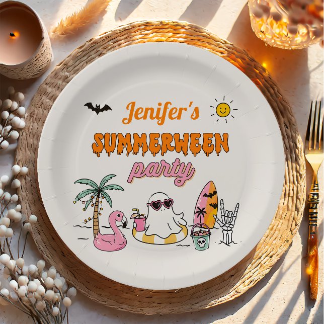Summer Pool Halloween Birthday Party Paper Plate (Creator Uploaded)
