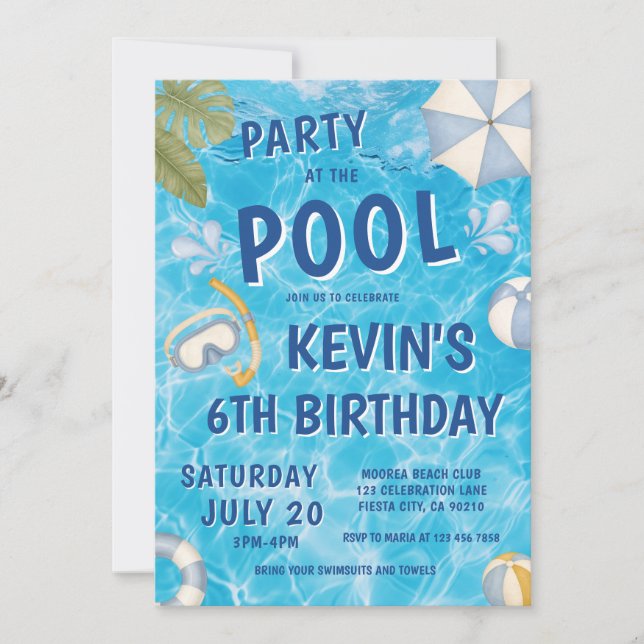 Summer Pool Kid Birthday Party Invitation  (Front)