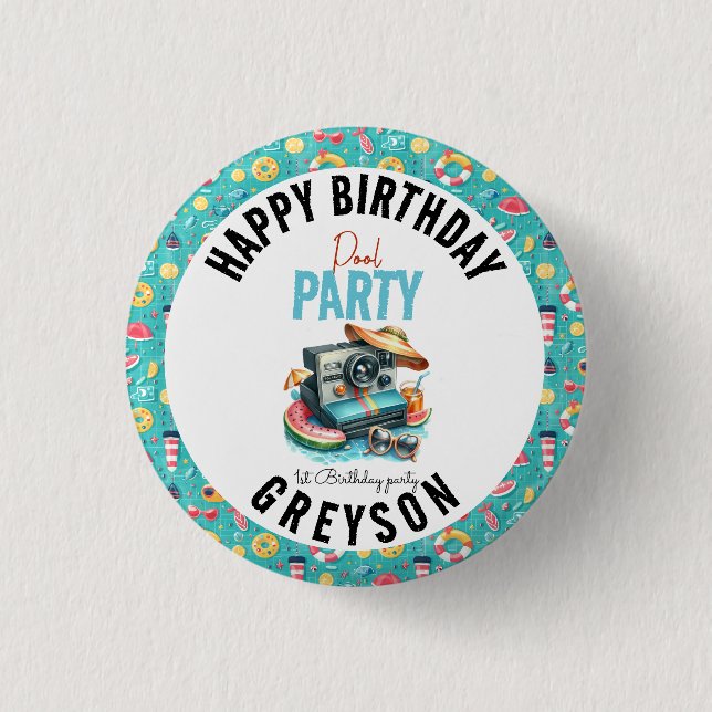 Summer Pool Party 2nd birthday 3 Cm Round Badge (Front)