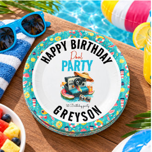 Summer Pool Party 2nd birthday Paper Plate