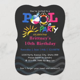 Summer Pool Party Birthday Bash Invitation
