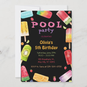 Summer Pool Party Birthday for Kids Invitation