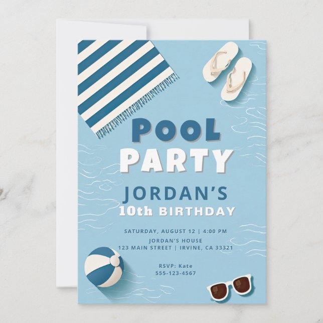 Summer Pool Party Birthday Invitation (Front)