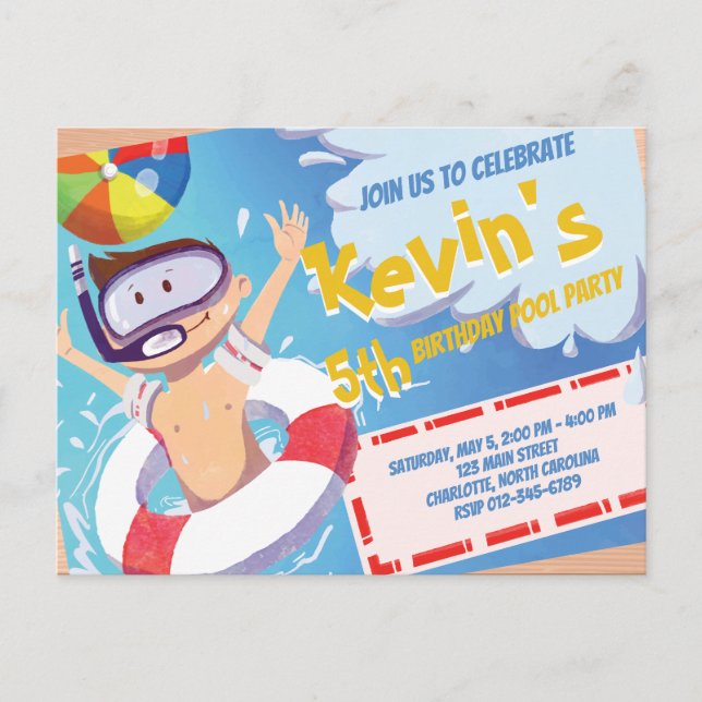 Summer Pool Party Birthday Invitation Postcard (Front)