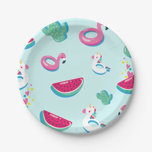 Summer Pool Party Birthday Paper Plate (Front)