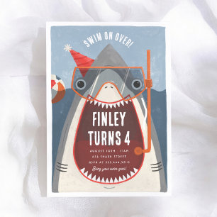 Summer Pool Party Boy Shark Birthday Invitation