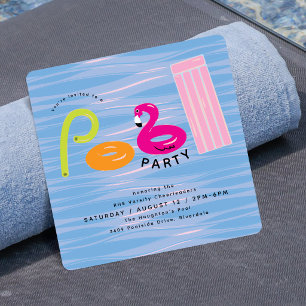 Summer Pool Party   Cute Summer Pool Floats  Invitation