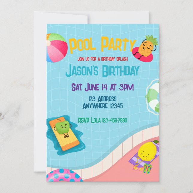 Summer Pool Party Fun Fruit Birthday Splash Invitation (Front)