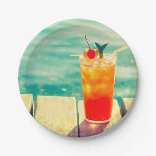Summer pool party fun in the sun cocktail paper plate