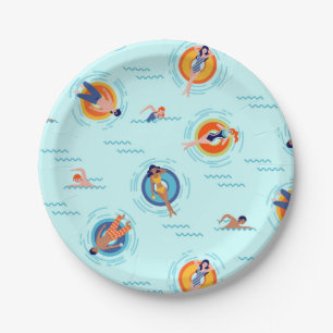 Summer pool party fun in the sun paper plate